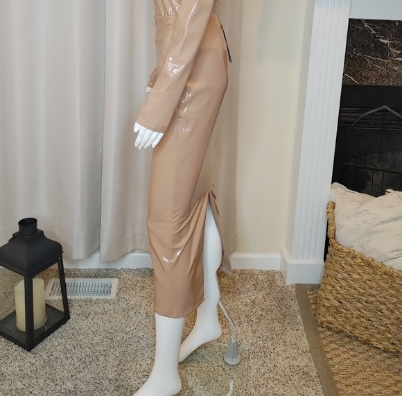 NAKED WARDROBE "The Vinyl Mood Midi Skirt" IN Coco, Womens M - Picture 9 of 10